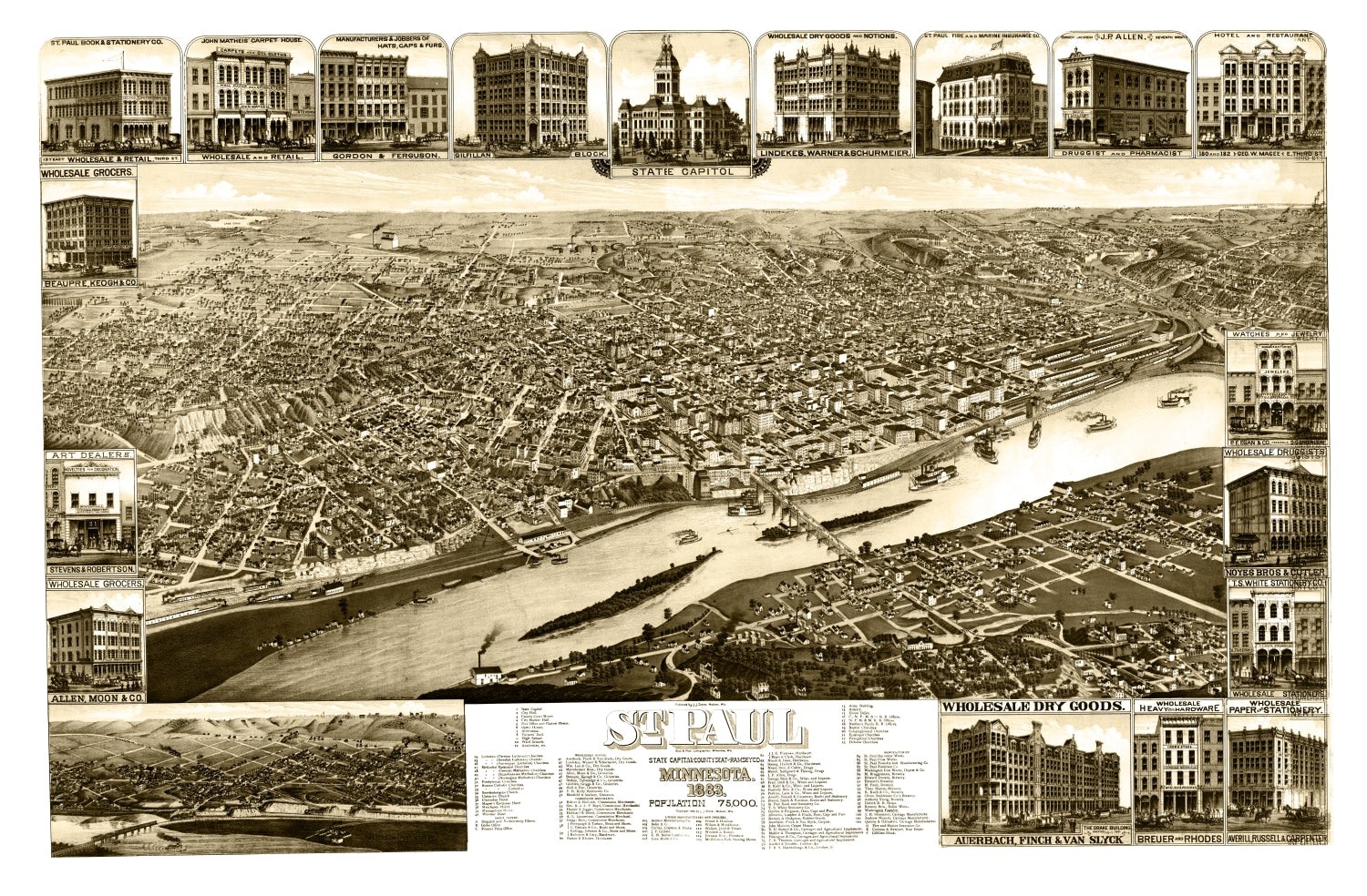 Vintage Map of St. Paul, Minnesota 1883