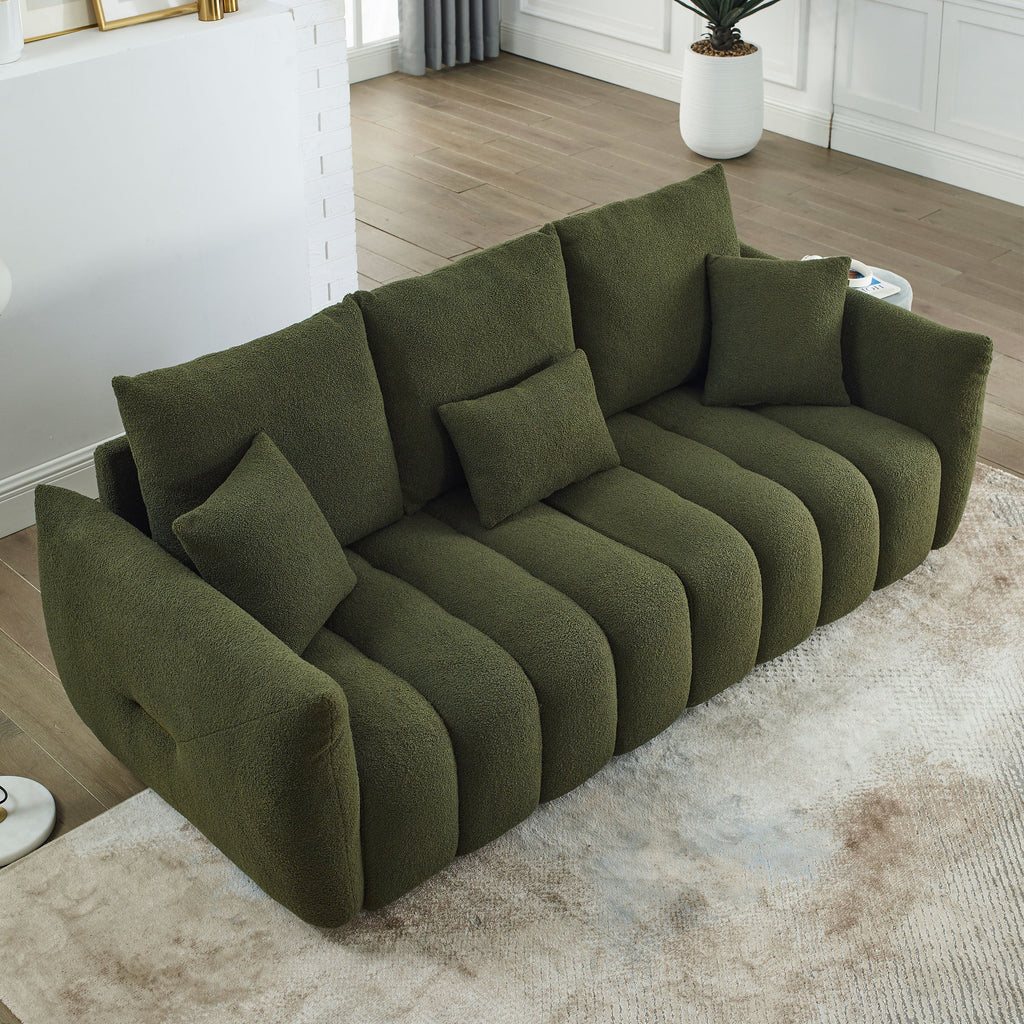 [video]MH 81' Premium Teddy fabric Sofa with 3 Back Pillows and 3 back Cushions Solid Wood Frame 3-Seater Sofa, Oversized Upholstered Chair for Living Room, Bedroom, Apartment and OfficeW1193S00067