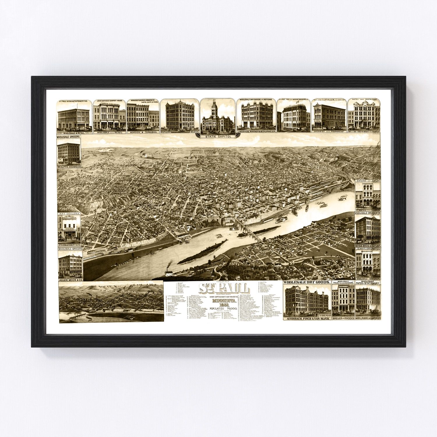 Vintage Map of St. Paul, Minnesota 1883