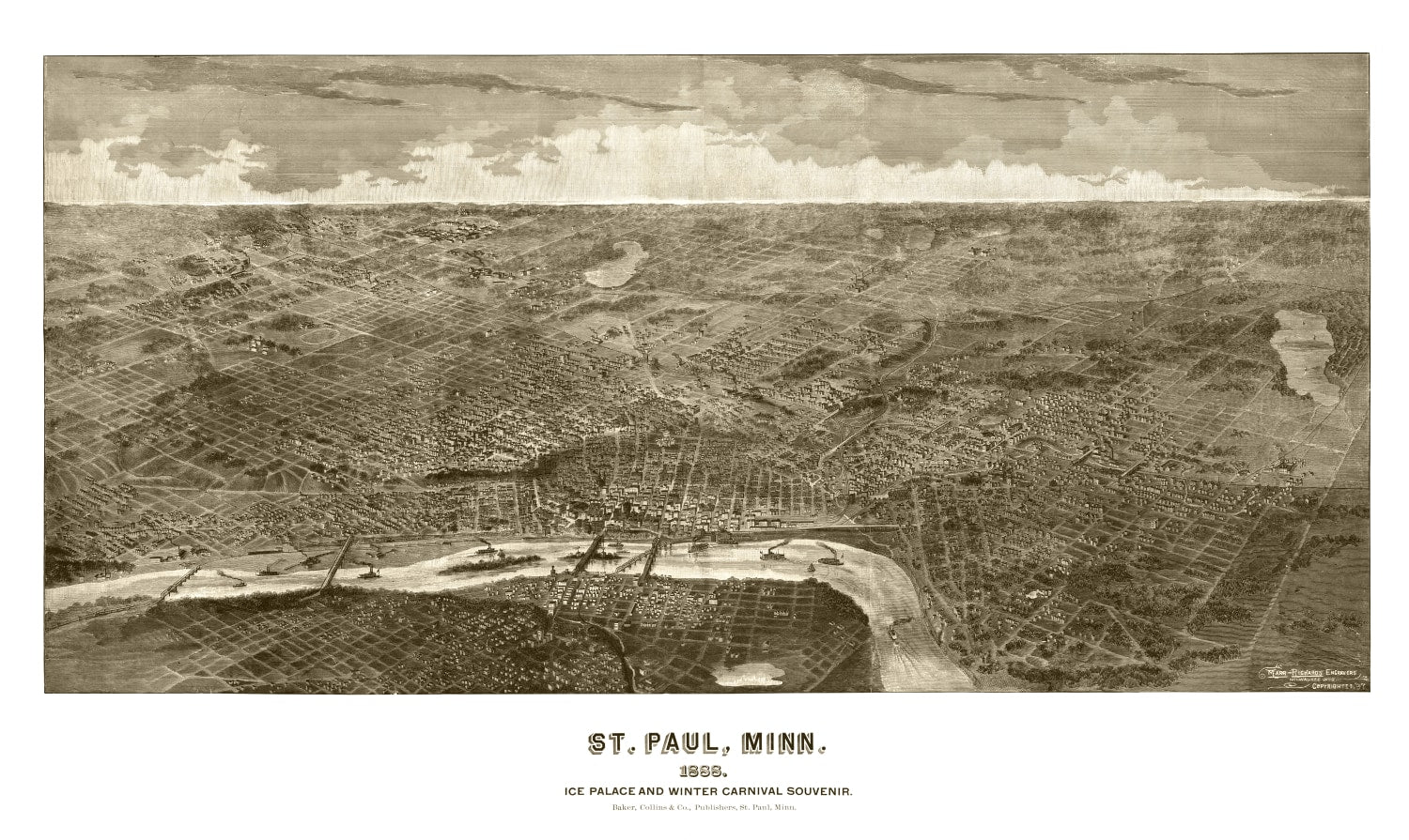 Vintage Map of St. Paul, Minnesota 1887