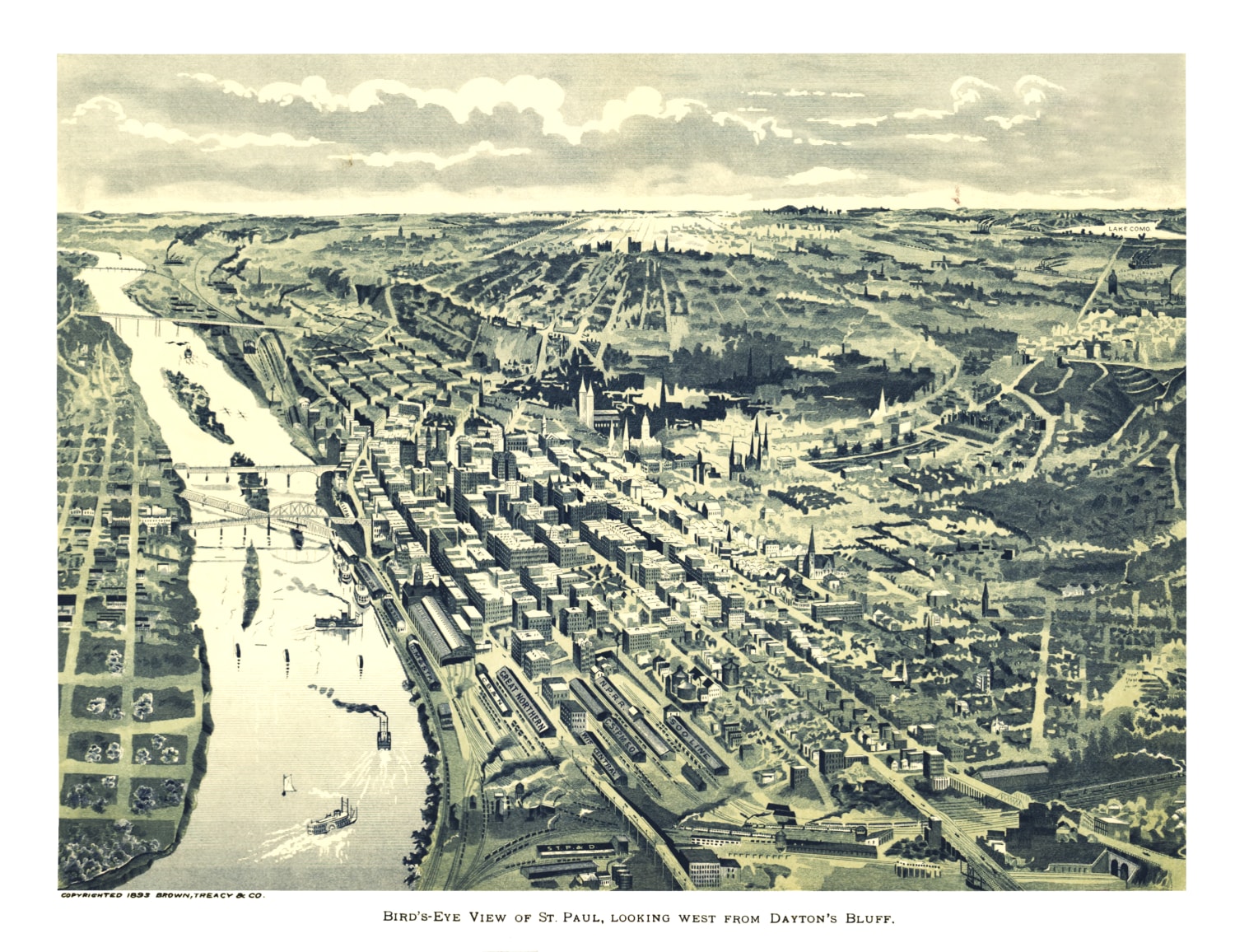 Vintage Map of St. Paul, Minnesota 1890