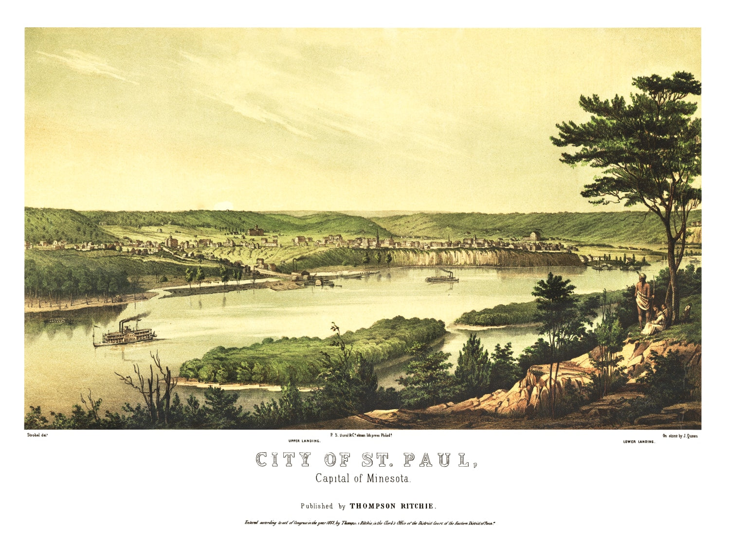 Vintage Map of St. Paul, Minnesota 1853