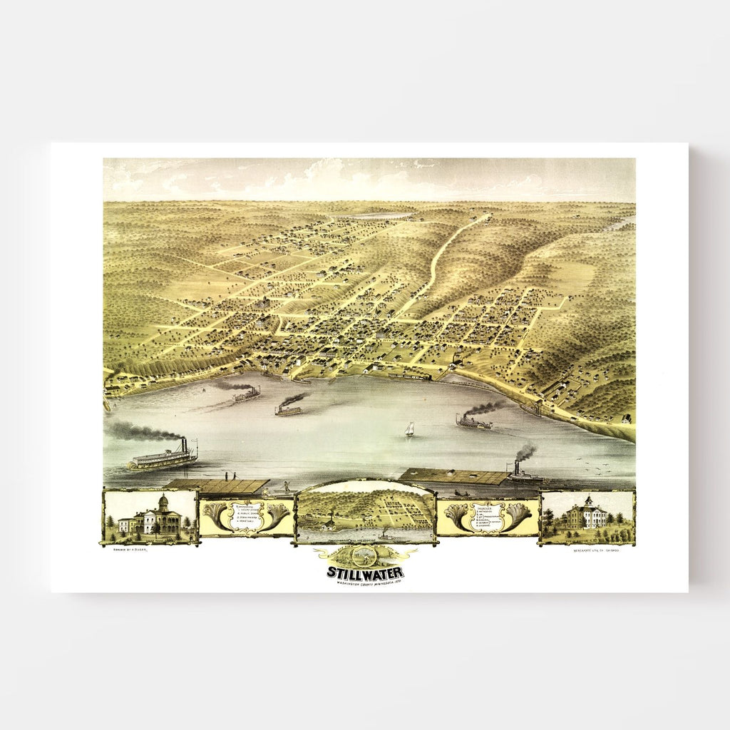 Vintage Map of Stillwater, Minnesota 1870