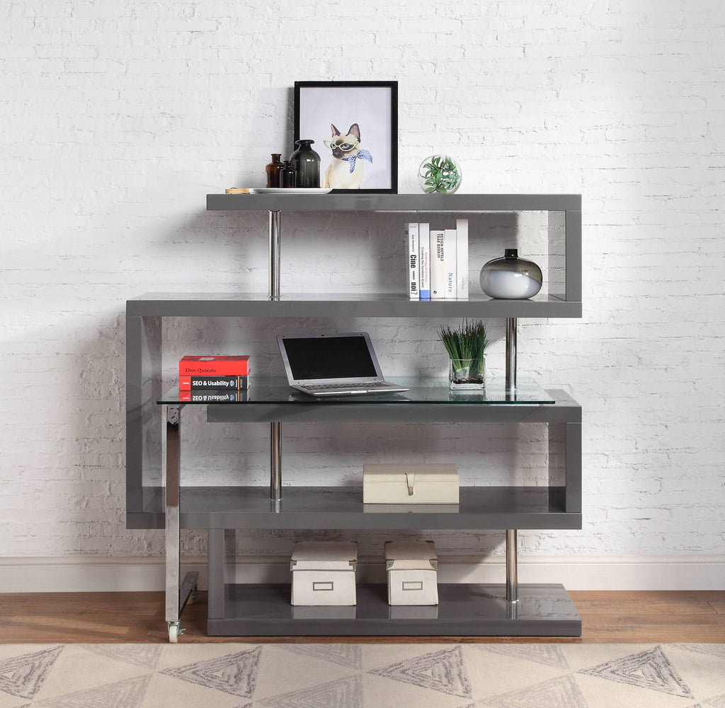 Buck II Clear Glass, Chrome High Gloss Finish Writing Desk with Shelf