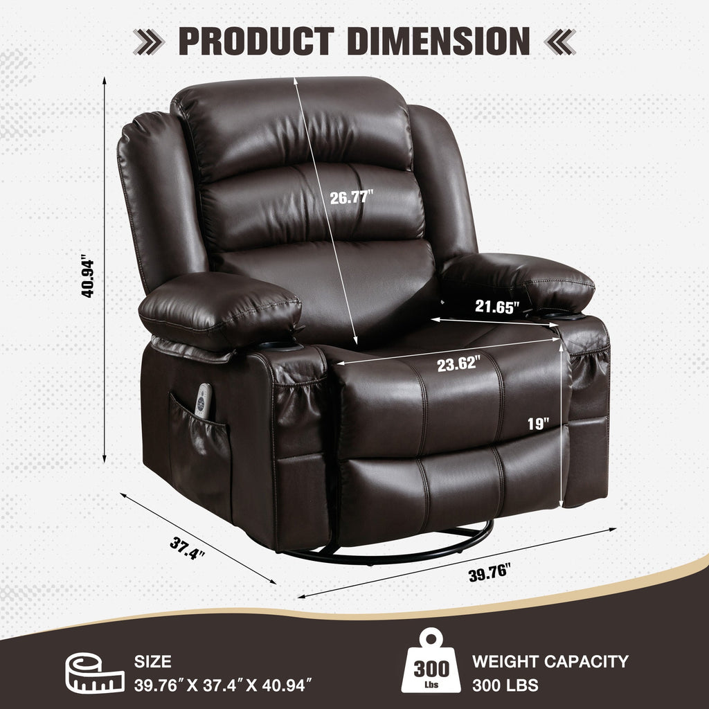 Massage Swivel Rocker Recliner Chair with Vibration Massage and Heat Ergonomic Lounge Chair for Living Room with Rocking Function and Side Pocket 2 Cup Holders USB Charge Port
