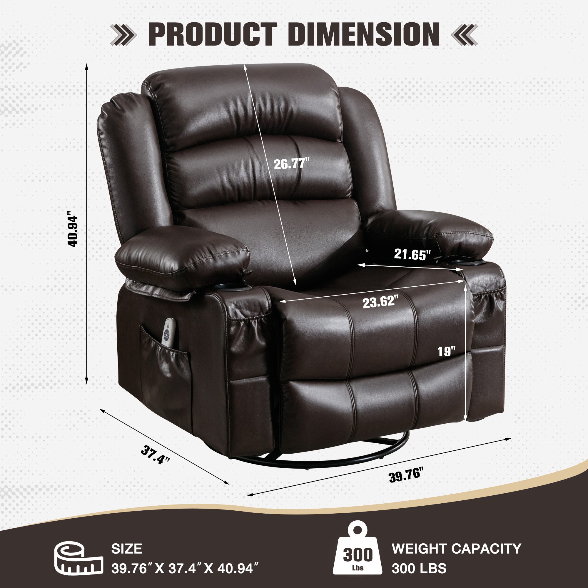Massage Swivel Rocker Recliner Chair with Vibration Massage and Heat Ergonomic Lounge Chair for Living Room with Rocking Function and Side Pocket 2 Cup Holders USB Charge Port