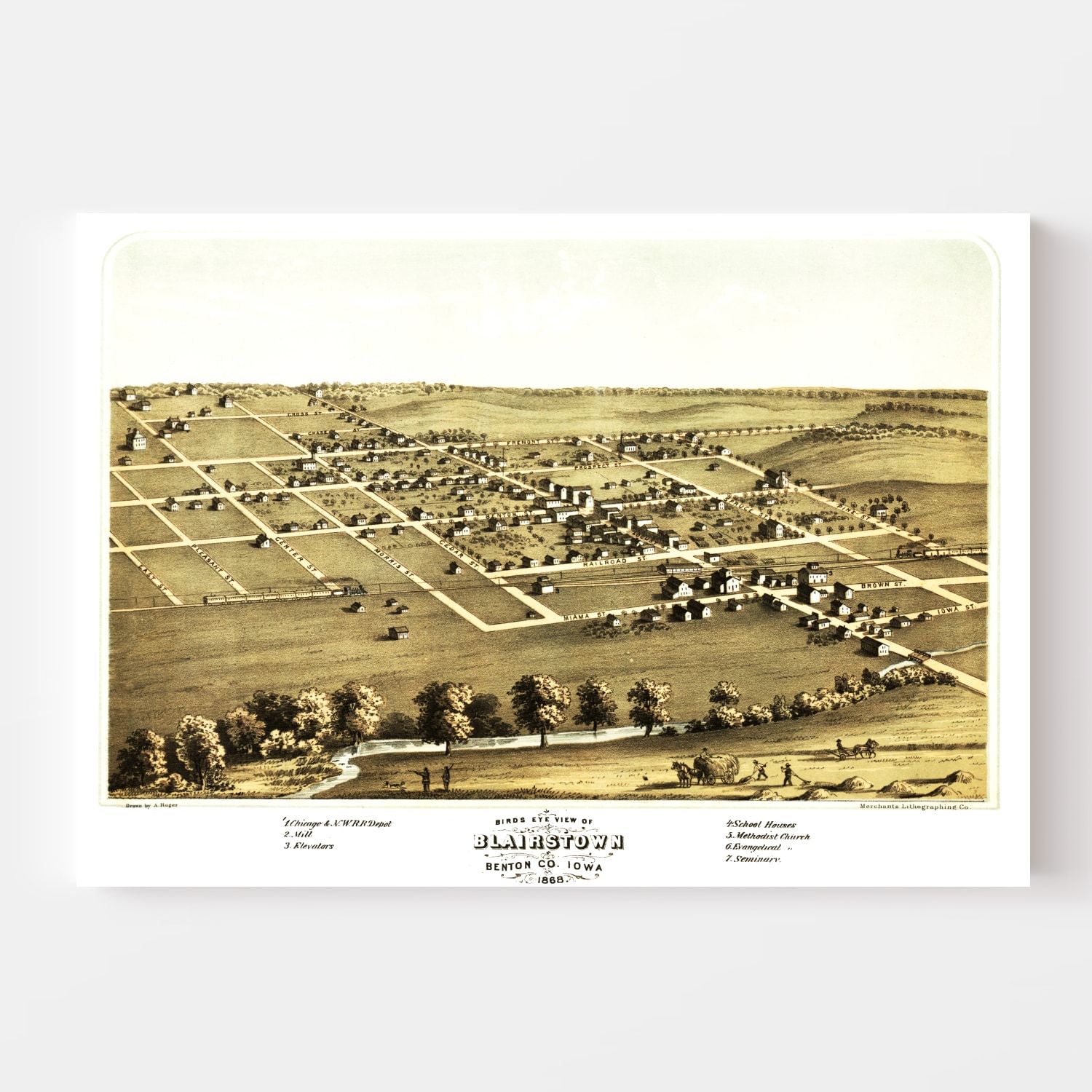 Vintage Map of Blairstown, Iowa 1868