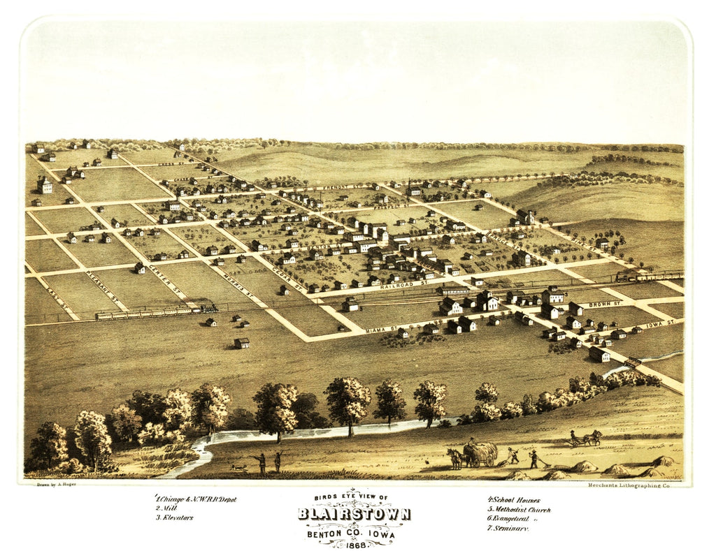 Vintage Map of Blairstown, Iowa 1868