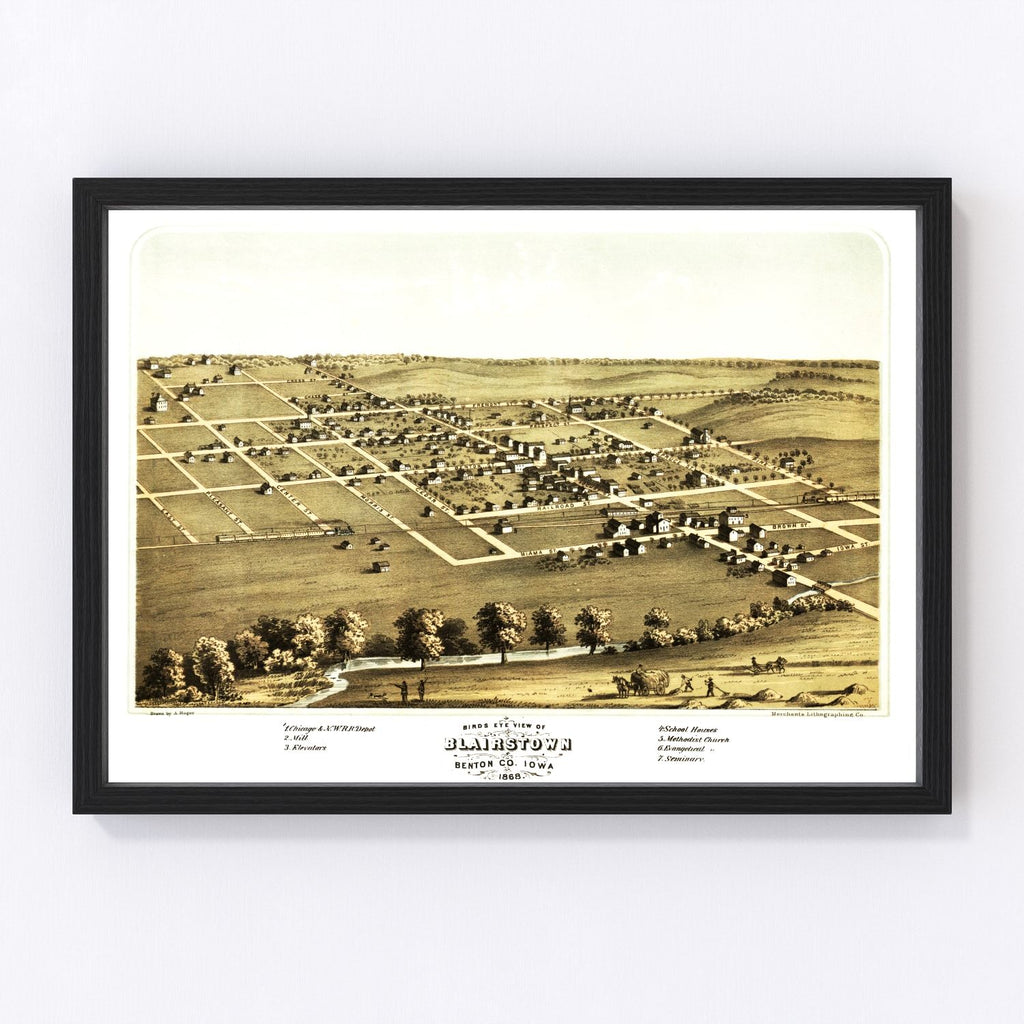 Vintage Map of Blairstown, Iowa 1868