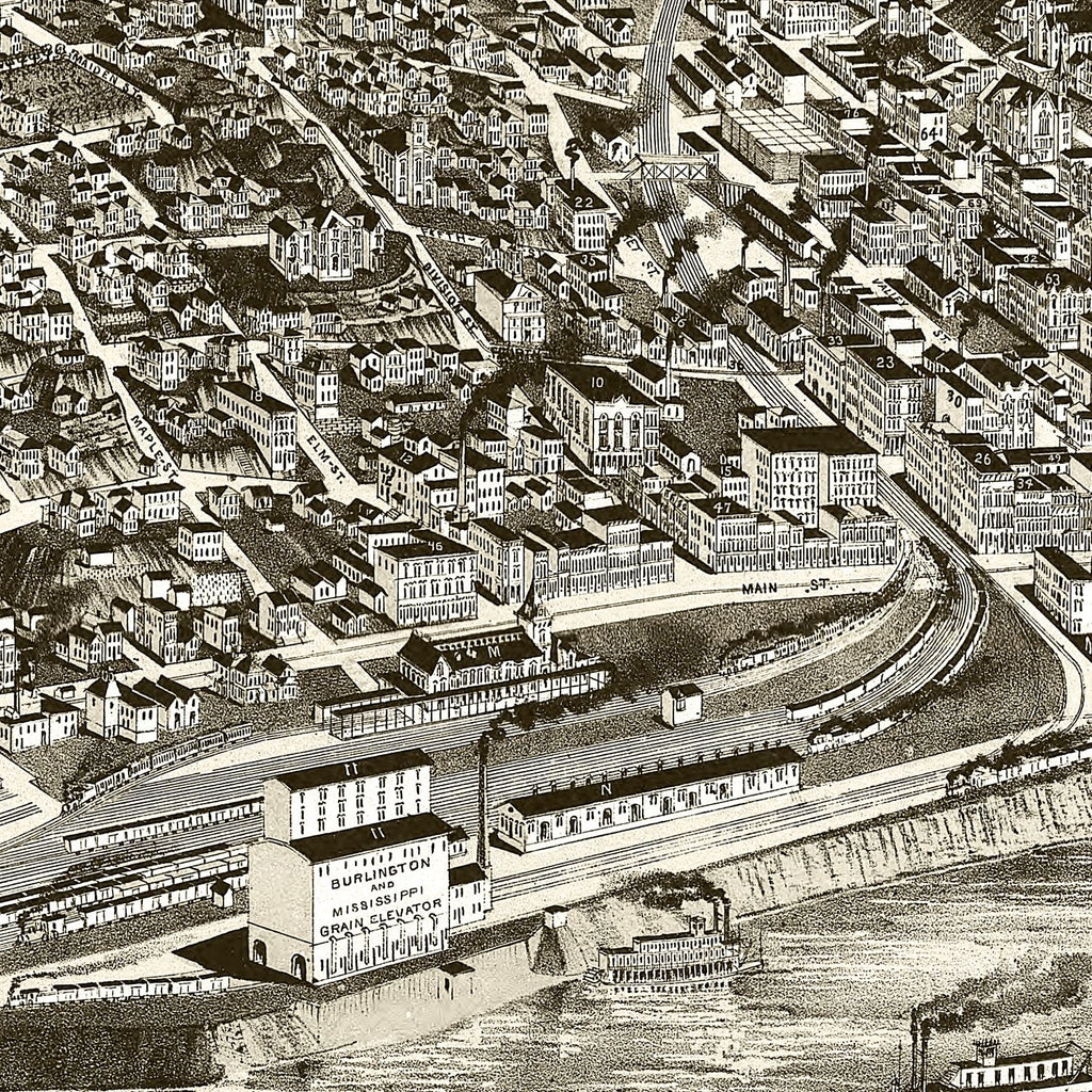 Vintage Map of Burlington, Iowa 1889