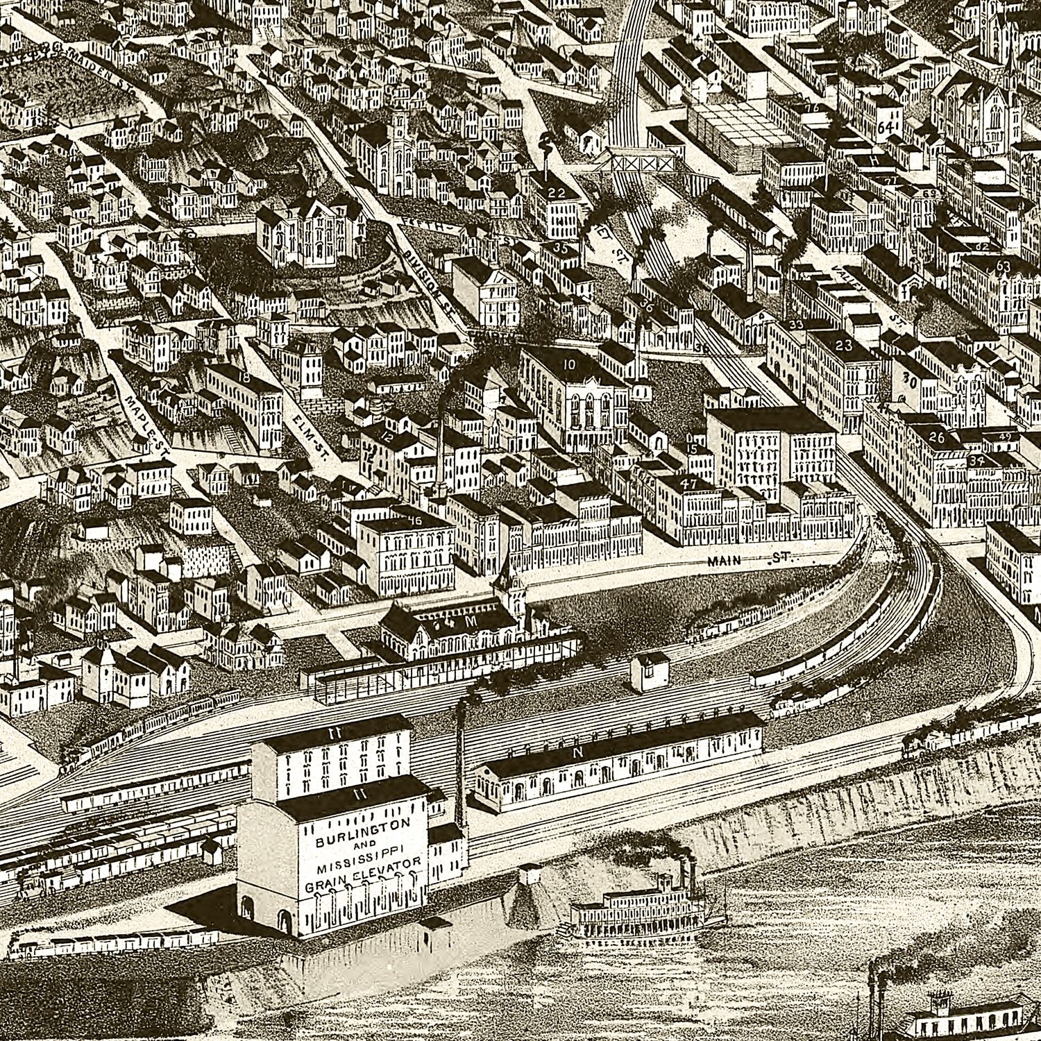 Vintage Map of Burlington, Iowa 1889