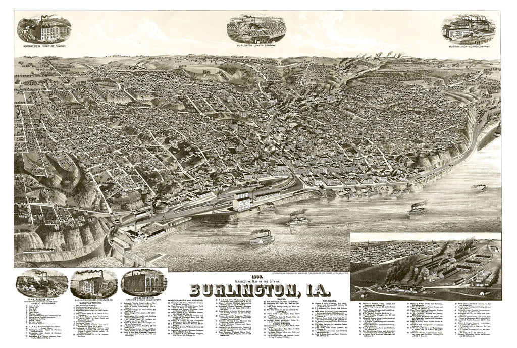 Vintage Map of Burlington, Iowa 1889