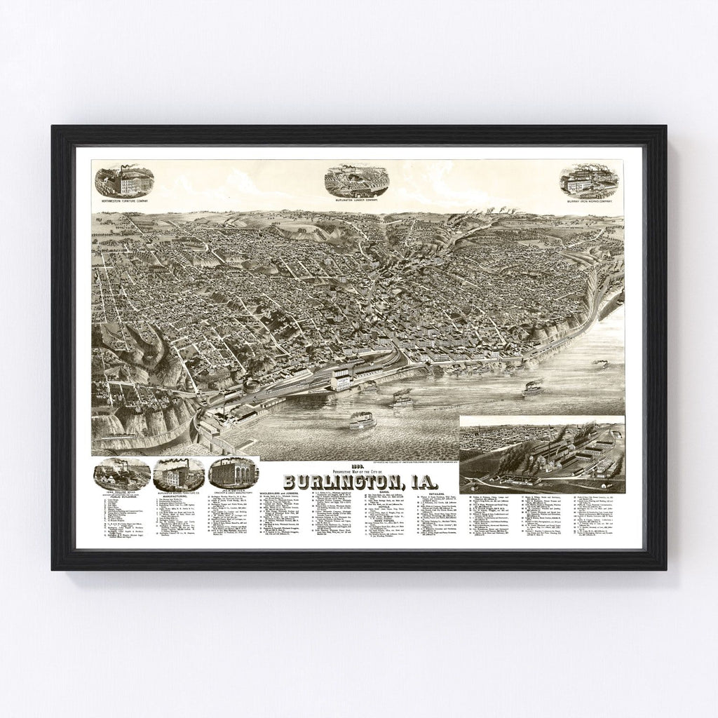 Vintage Map of Burlington, Iowa 1889