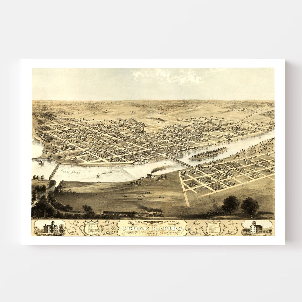 Vintage Map of Cedar Rapids, Iowa 1868
