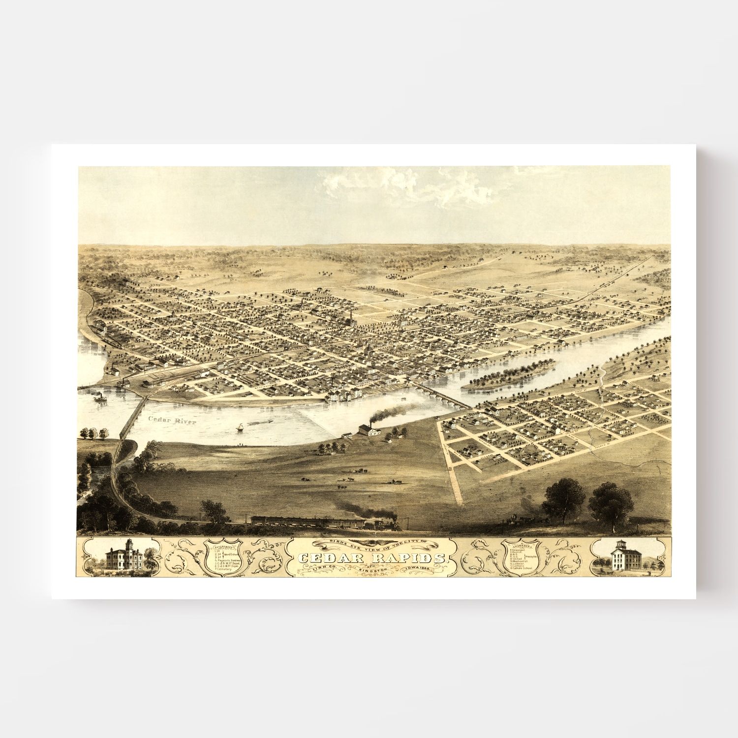 Vintage Map of Cedar Rapids, Iowa 1868