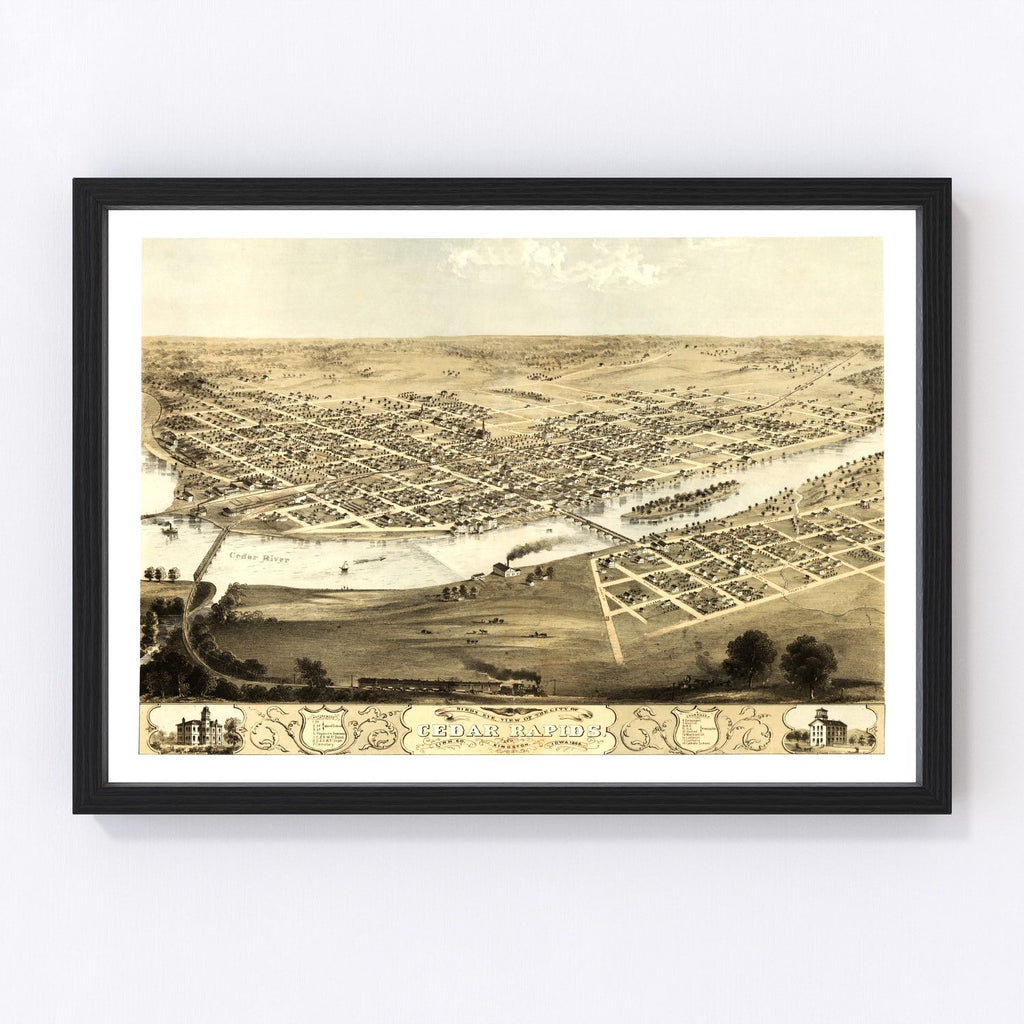 Vintage Map of Cedar Rapids, Iowa 1868