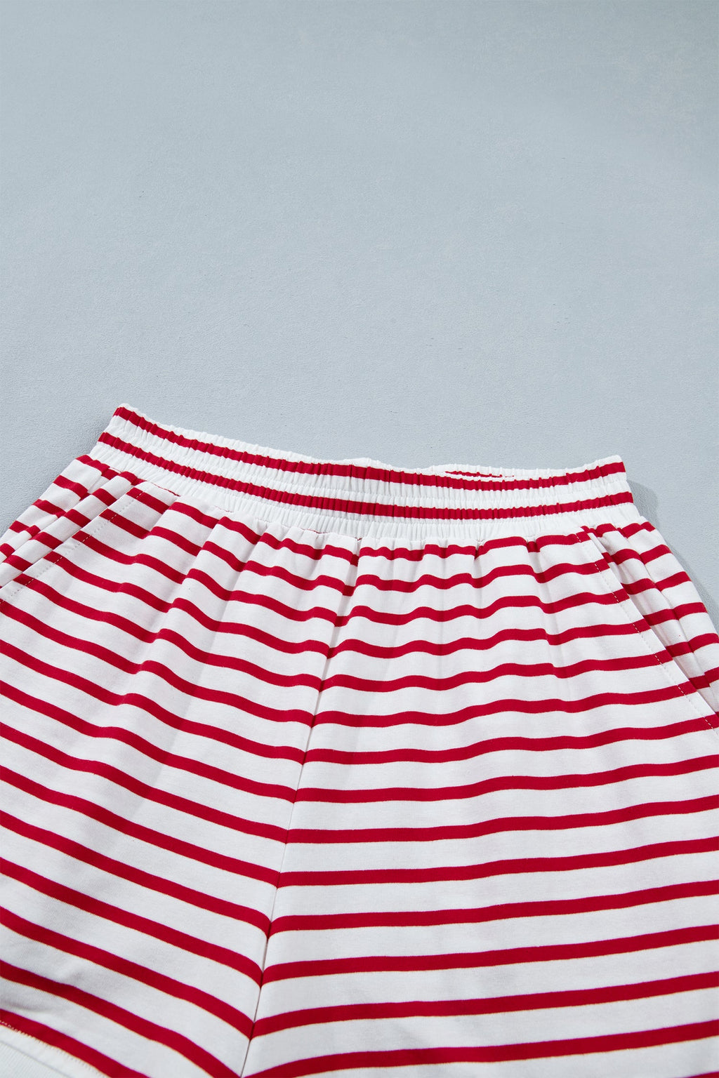 Stripe Scallop Trim Top & Elastic Waist Shorts Set
