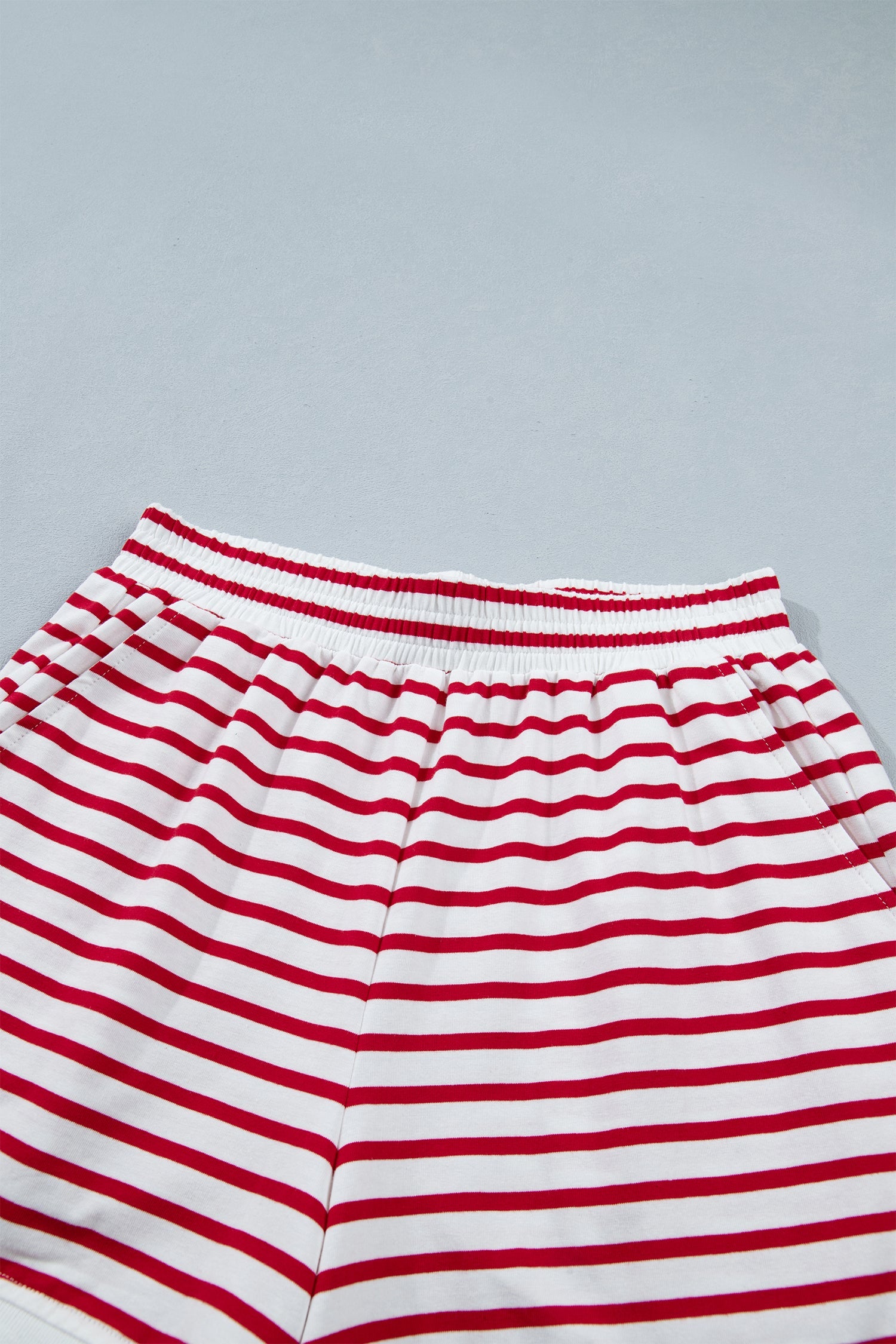 Stripe Scallop Trim Top & Elastic Waist Shorts Set