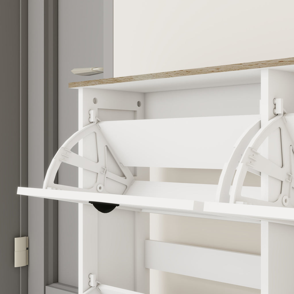 Shoe Storage Cabinet with 1 Drawer, 3 Flip Drawers, Freestanding Shoe Cabinet Organizer with Adjustable Shelf, Shoe Cabinet for Entryway, Foyer, Slim Shoe Cabinet-Antique White