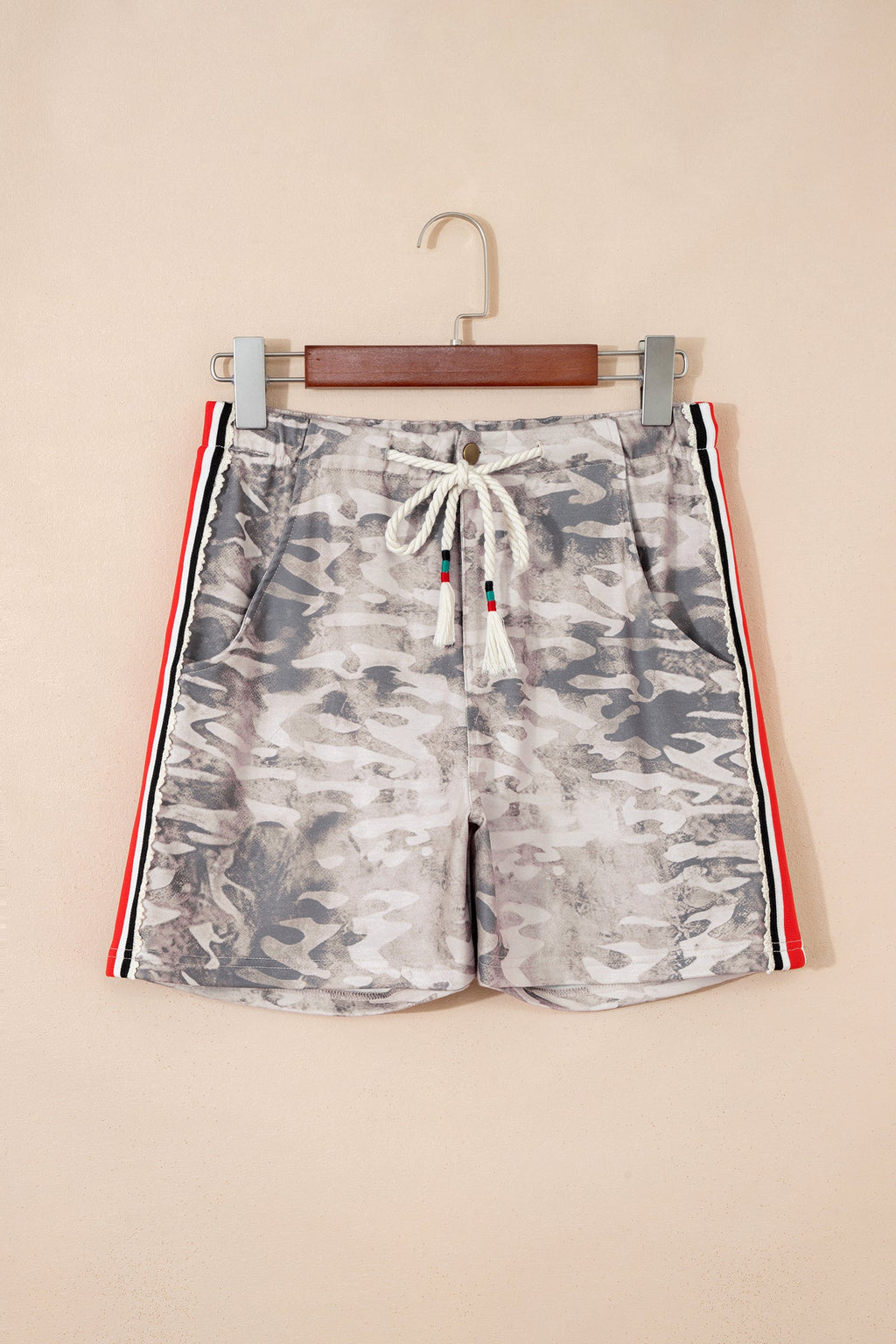 Camo Varsity Stripe Drawstring Waist Shorts