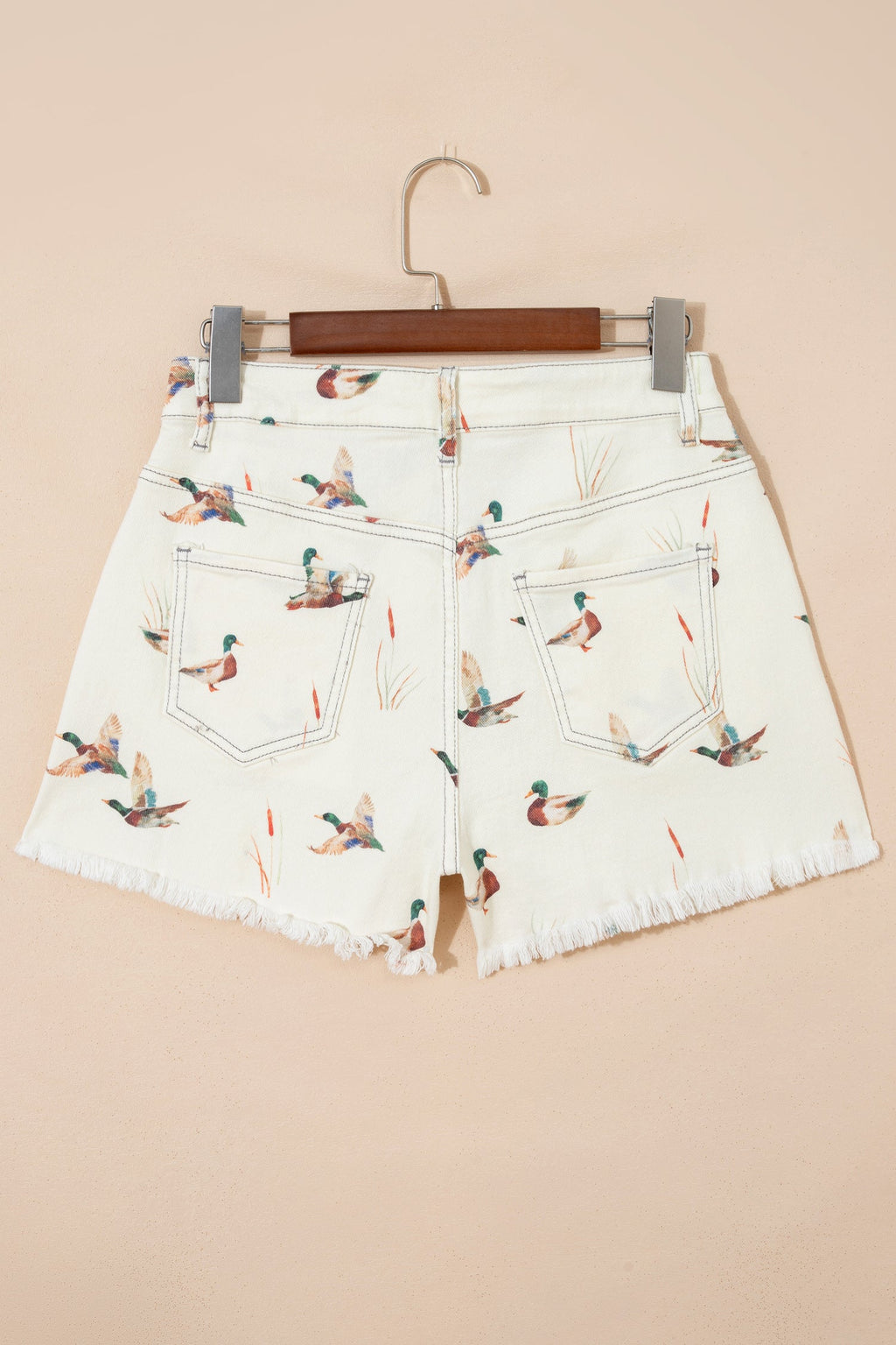 Mallard Duck Denim High Waist Frayed Shorts