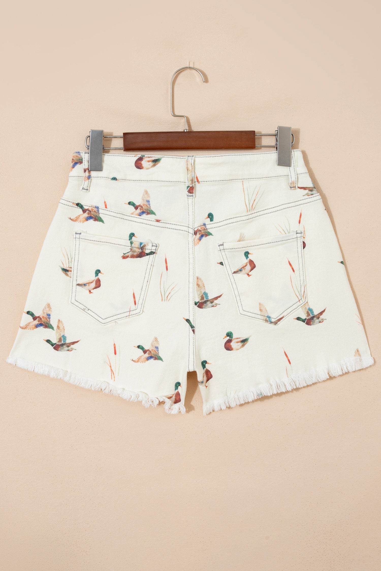 Mallard Duck Denim High Waist Frayed Shorts