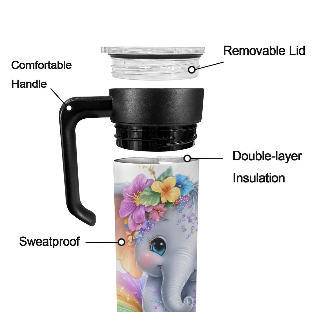 Baby Elephant 20 oz Insulated Water Bottle with Screw On Handle