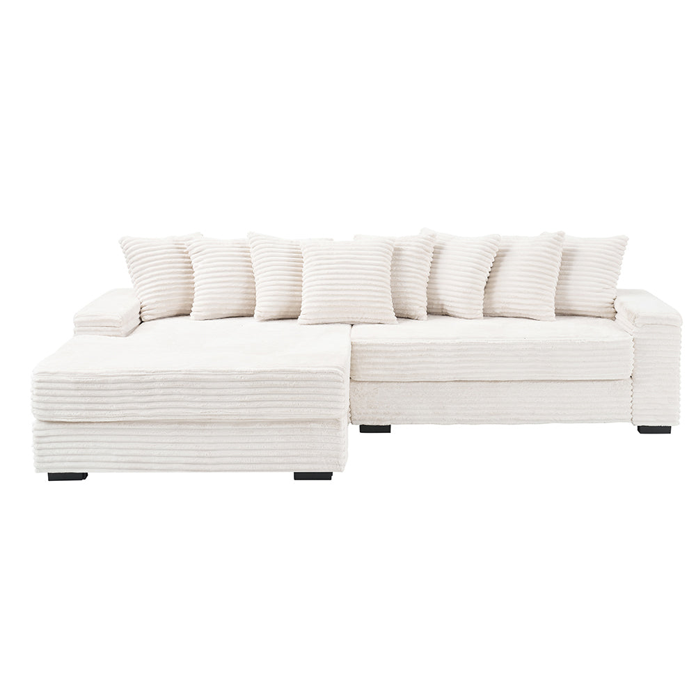 111.4 'Beige flannelette sofa, elegant shelter choice - living room, bedroom, office ideal companion, with eight exquisite throw pillows, more warm and cozy. Matching foot design.