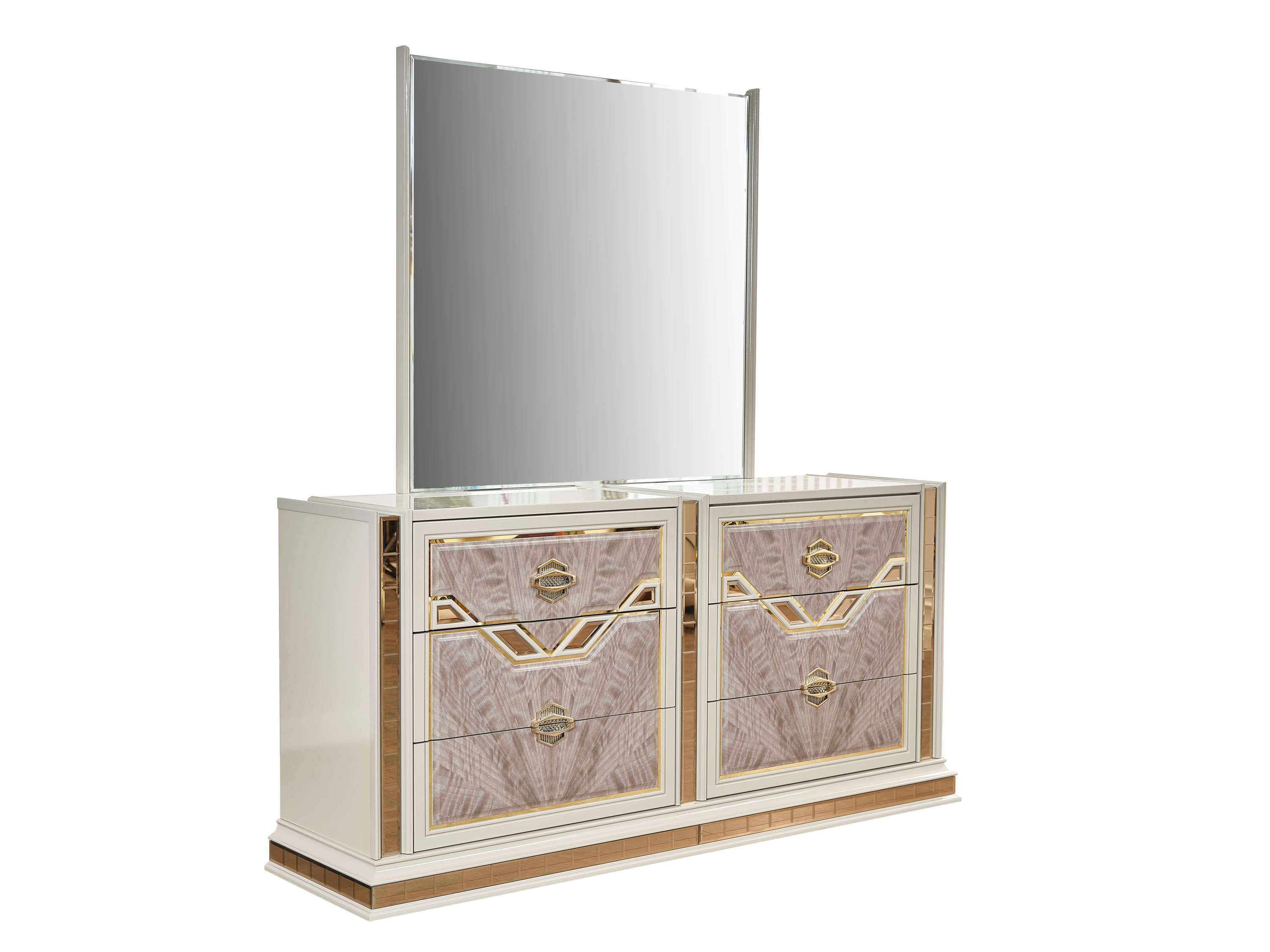 Omari Modern Style 5 Pc King Upholstered Bedroom Set Made with Wood and Gold Accents in Beige (CA Inventory)