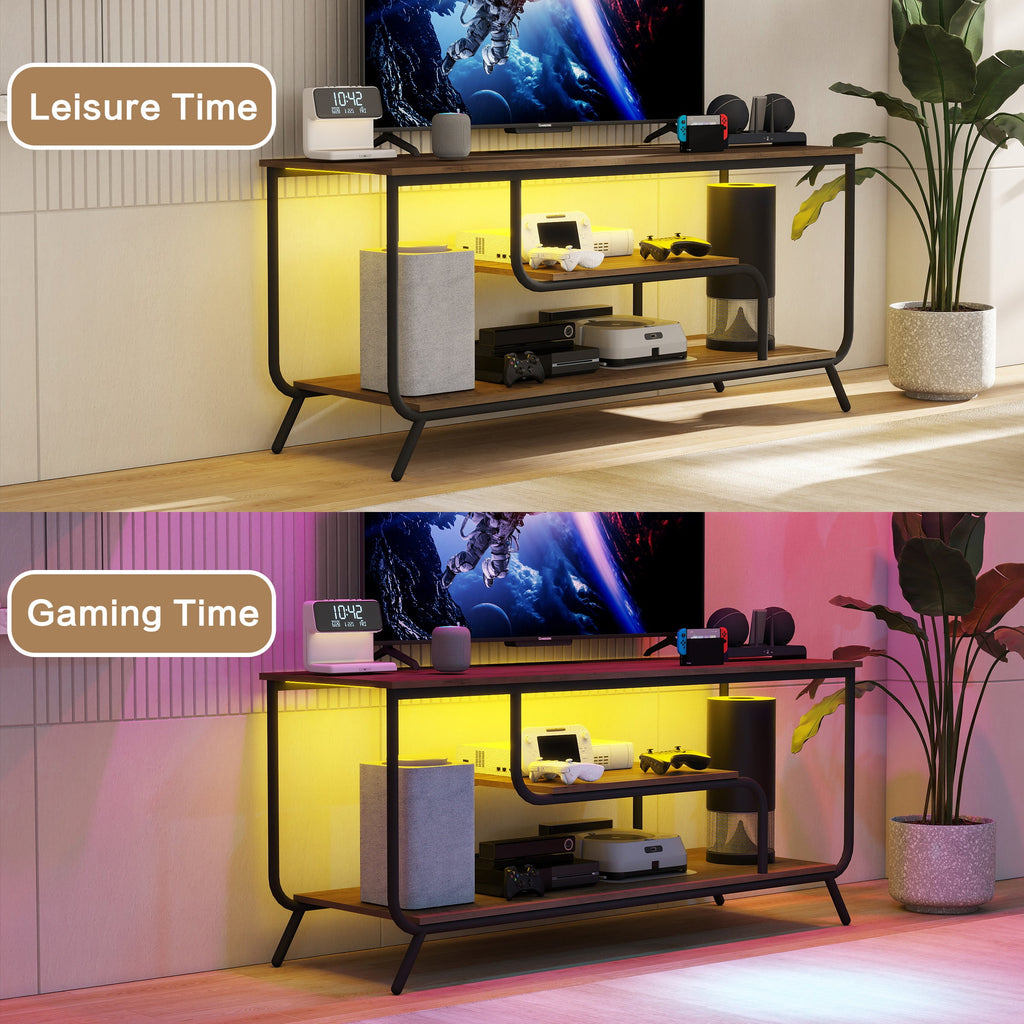 There are installation videos and scene videos. TV socket and LED light - TV stand TV up to 55 ', small unit modern TV console suitable for living room and bedroom, light grey
