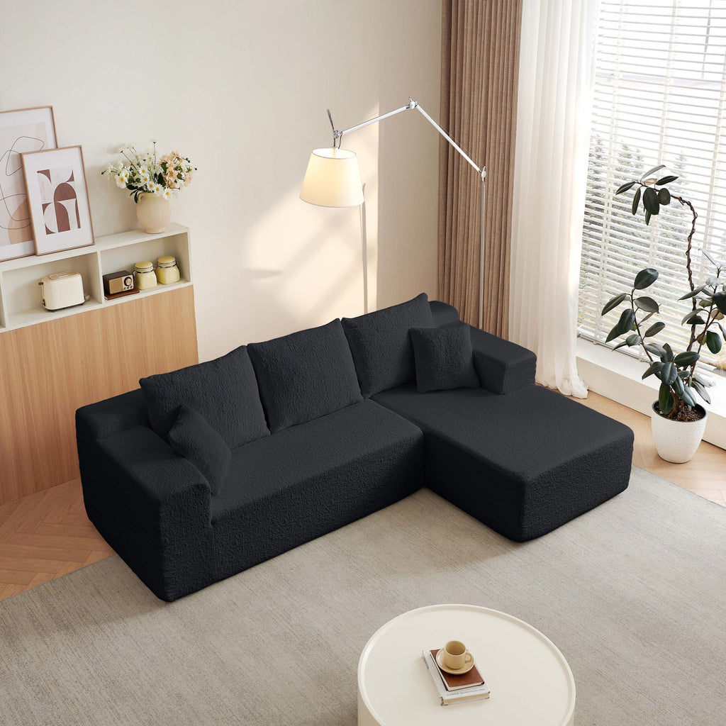 Modern Modular 104' Cloud Sectional Couch with L-Shape Chaise Upholstered in Black Chenille Fabric