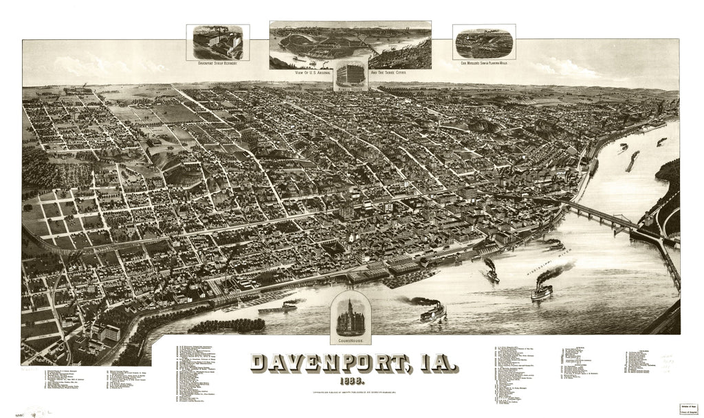 Vintage Map of Davenport, Iowa 1888