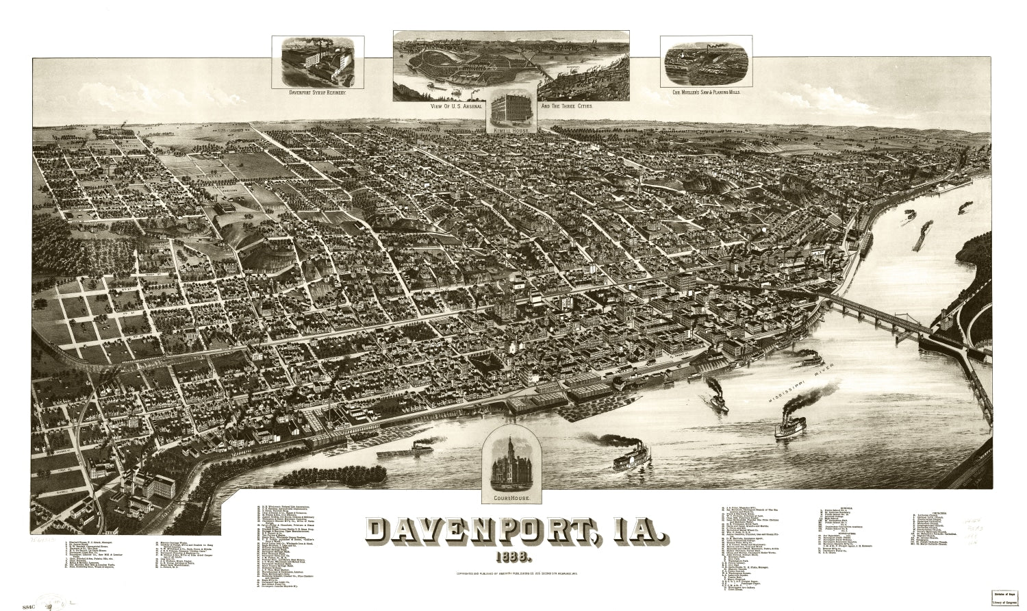 Vintage Map of Davenport, Iowa 1888