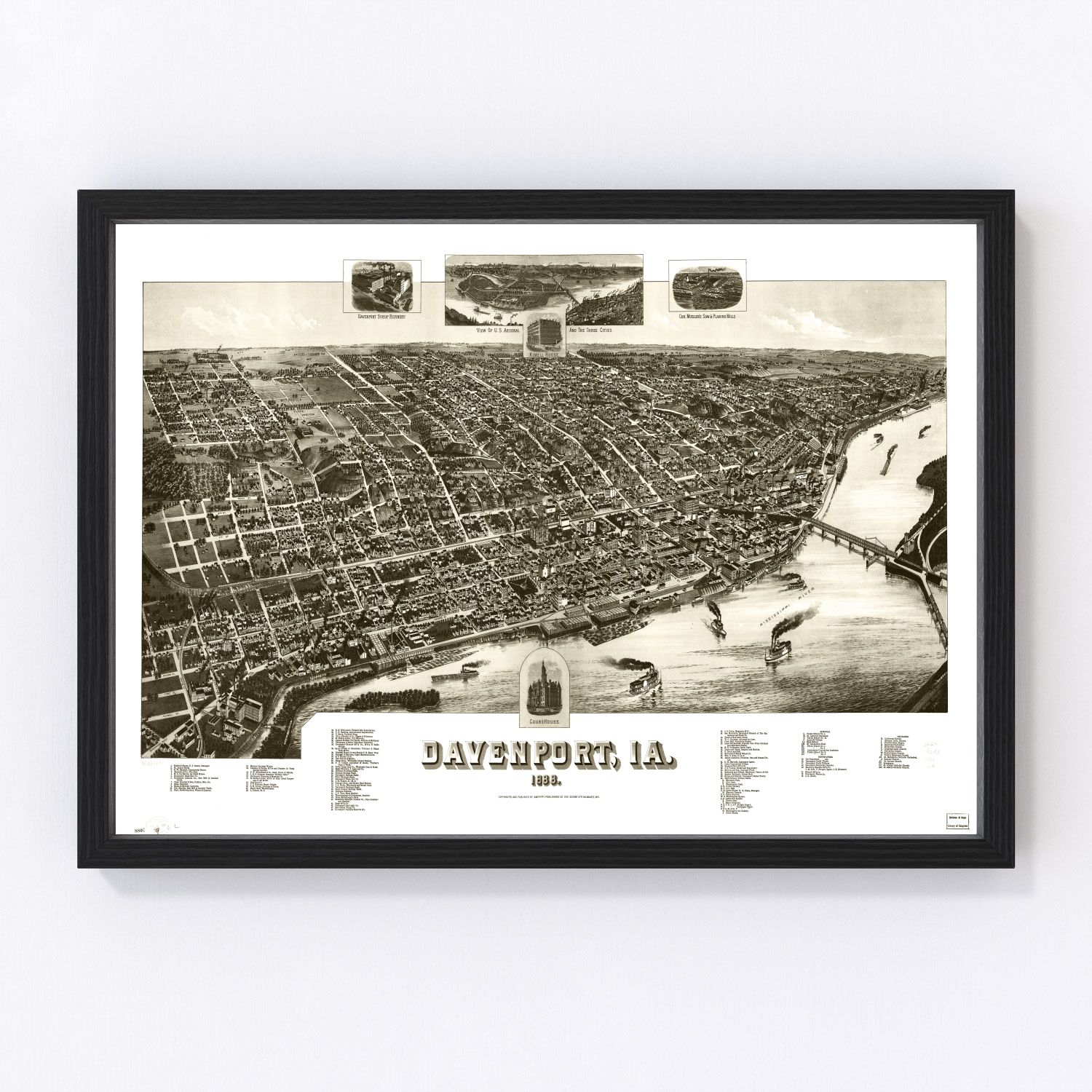 Vintage Map of Davenport, Iowa 1888
