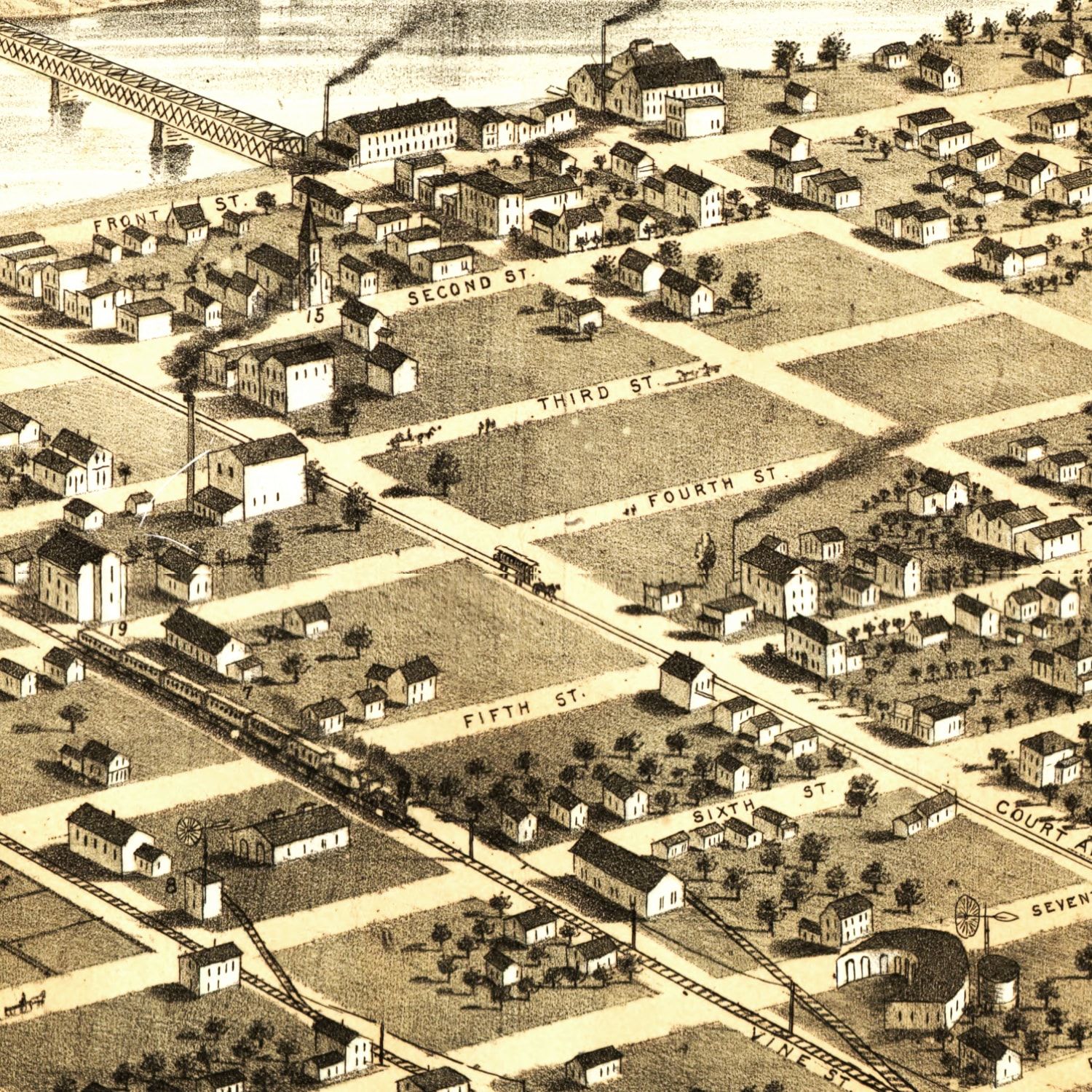 Vintage Map of Des Moines, Iowa 1868