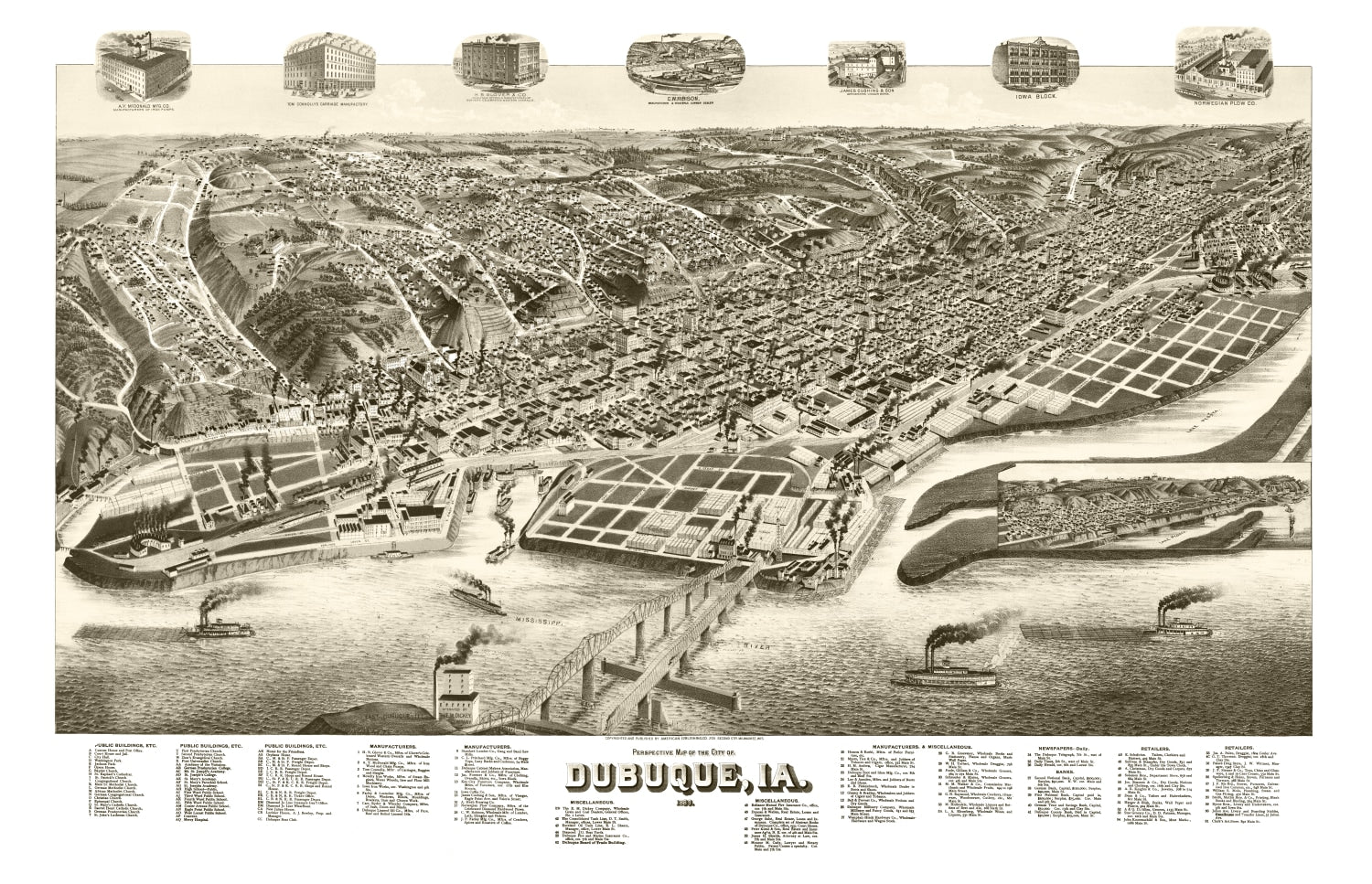 Vintage Map of Dubuque, Iowa 1889