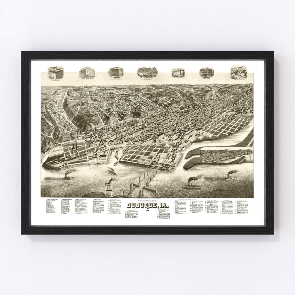Vintage Map of Dubuque, Iowa 1889