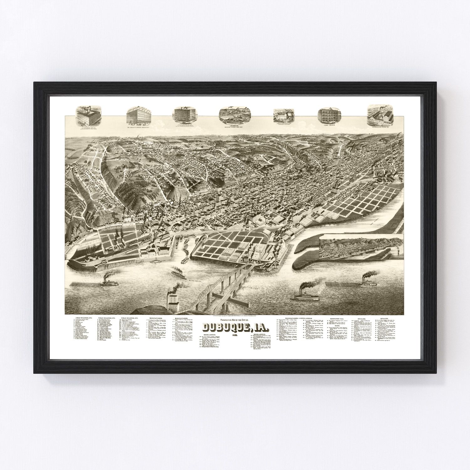 Vintage Map of Dubuque, Iowa 1889