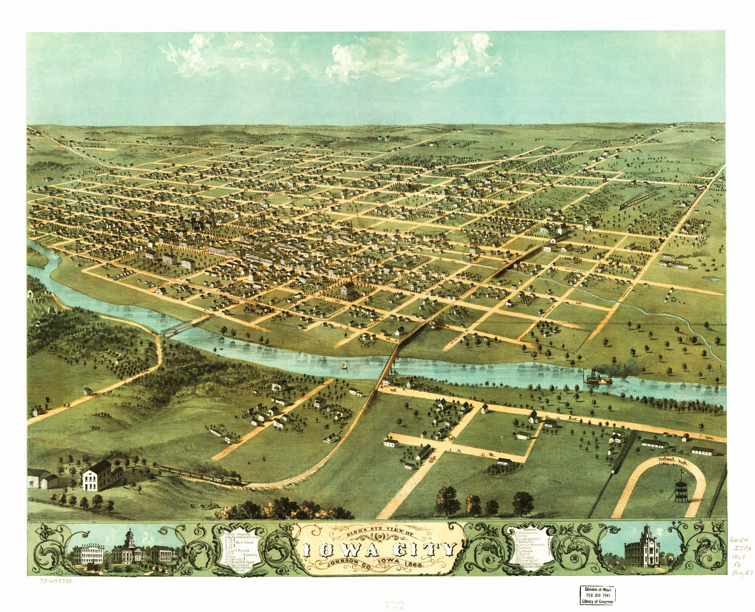 Vintage Map of Iowa City, Iowa 1868