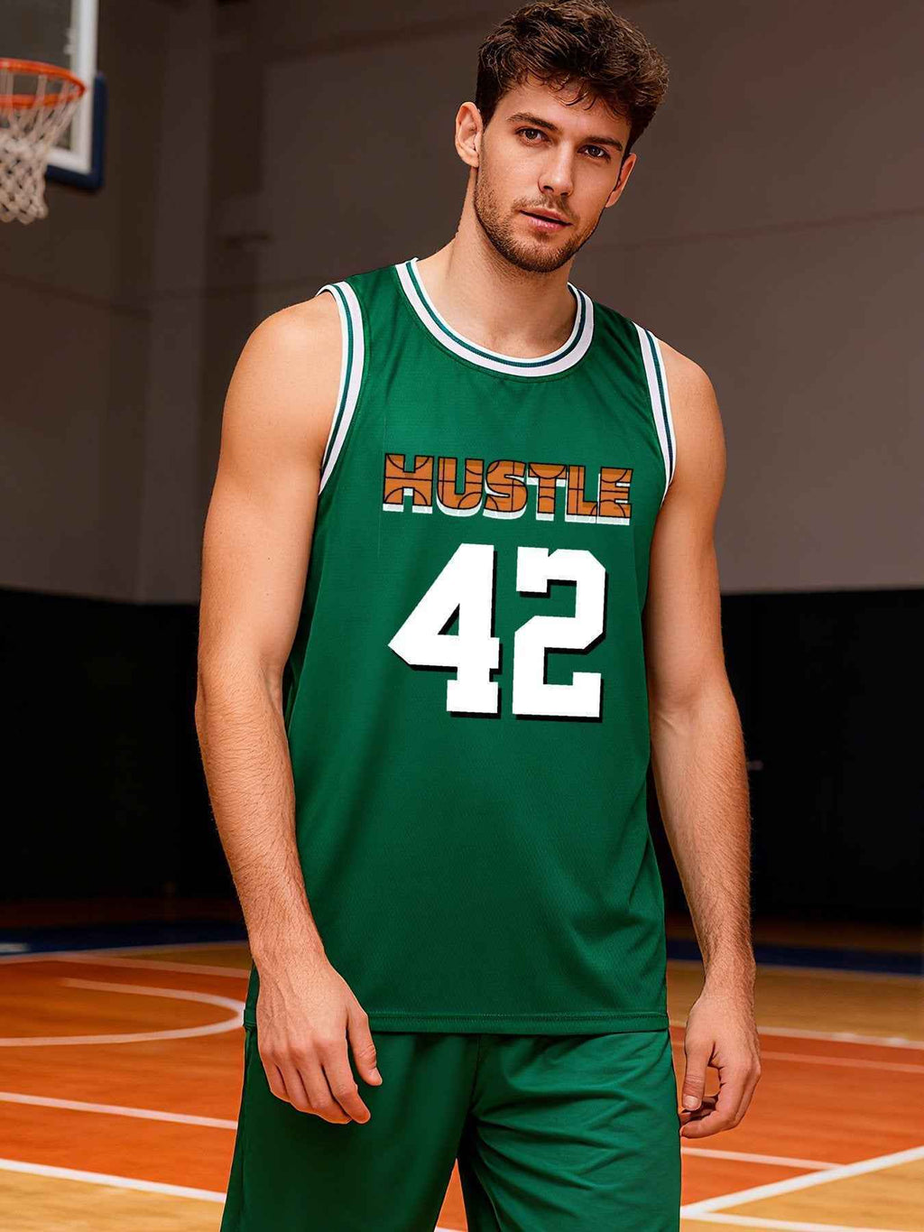 Hustle 42 Adult Green Basketball Jersey | Ships From USA