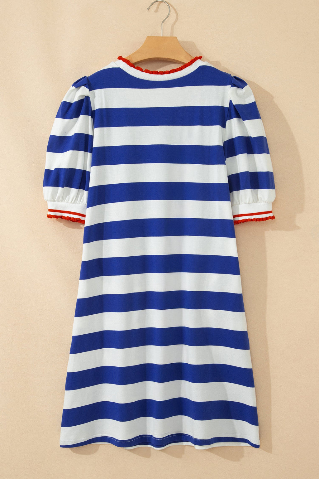 Stripe Contrast Trim Puff Sleeve Mini Dress