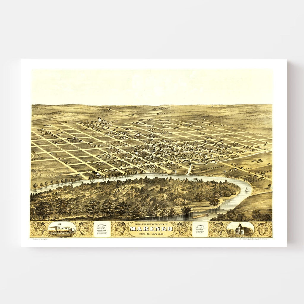 Vintage Map of Marengo, Iowa 1868