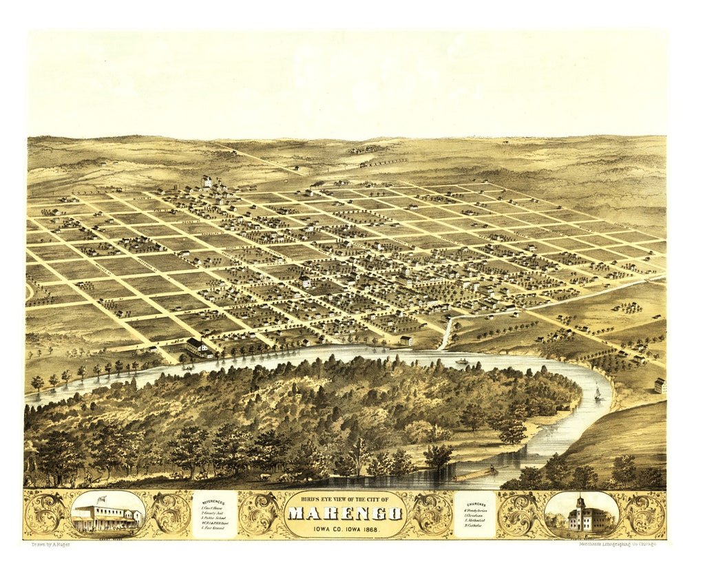 Vintage Map of Marengo, Iowa 1868