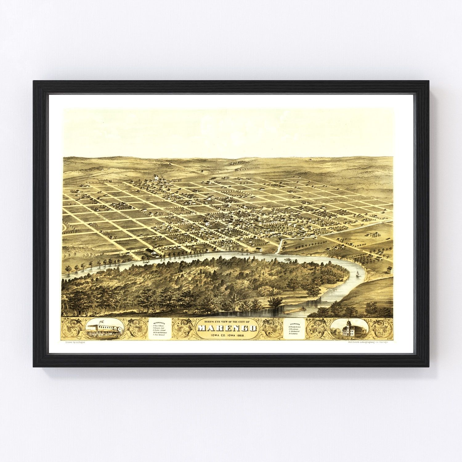 Vintage Map of Marengo, Iowa 1868