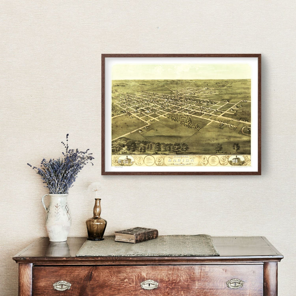 Vintage Map of Marion, Iowa 1868