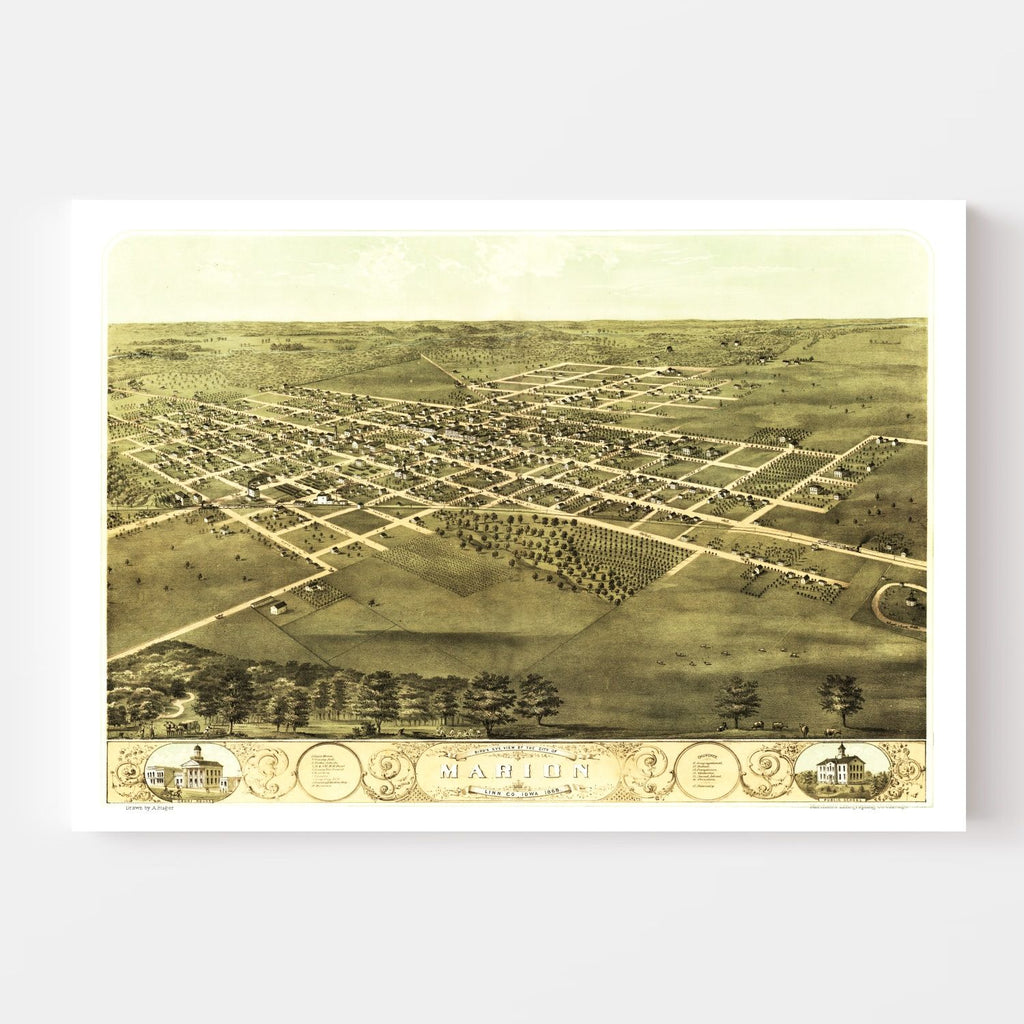 Vintage Map of Marion, Iowa 1868