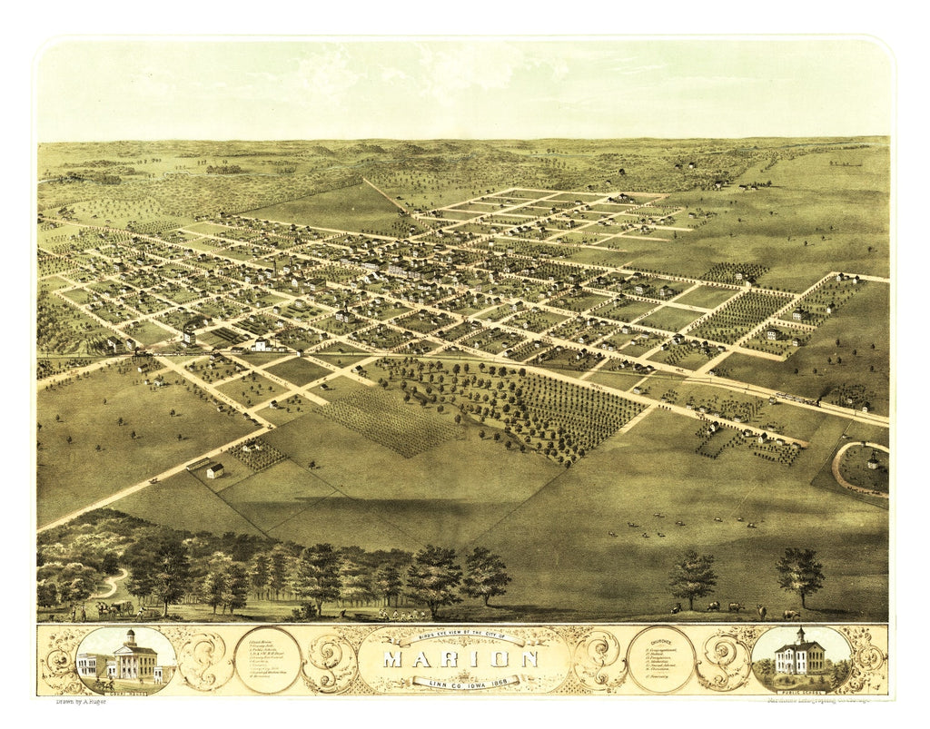 Vintage Map of Marion, Iowa 1868