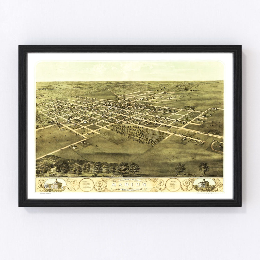 Vintage Map of Marion, Iowa 1868