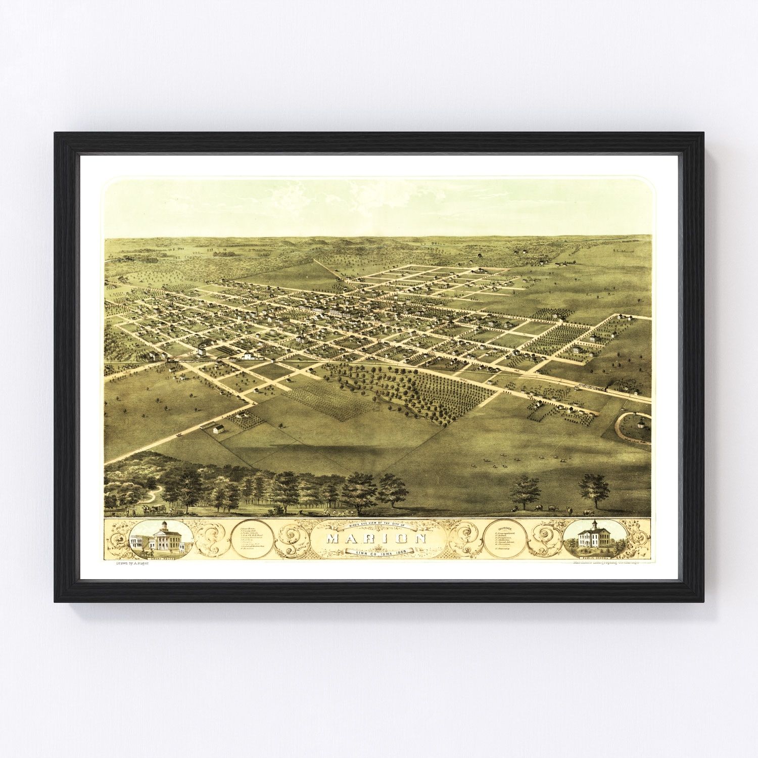 Vintage Map of Marion, Iowa 1868