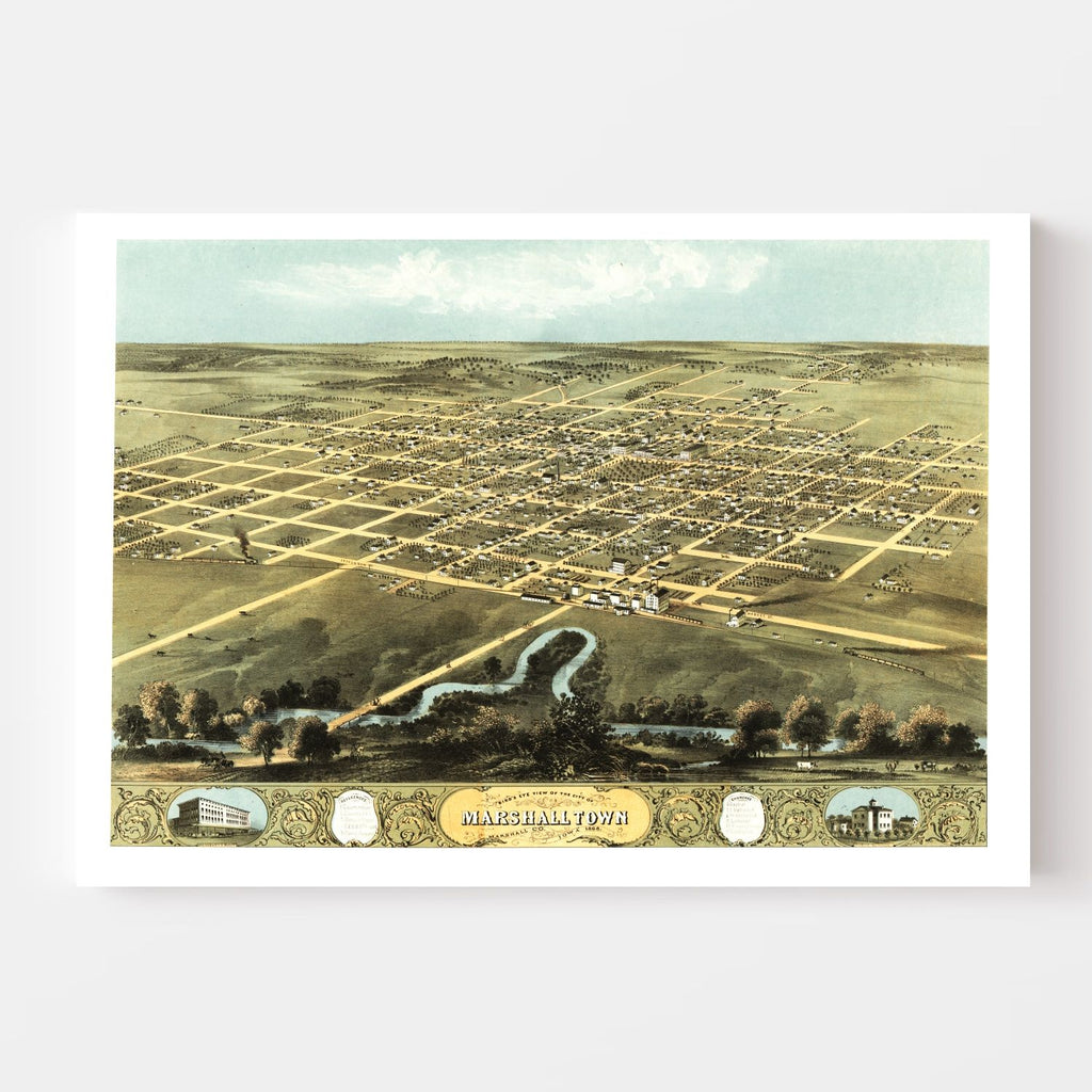 Vintage Map of Marshalltown, Iowa 1868